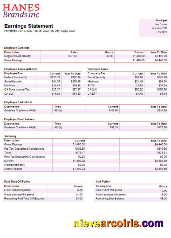 USA clothing company earning statement